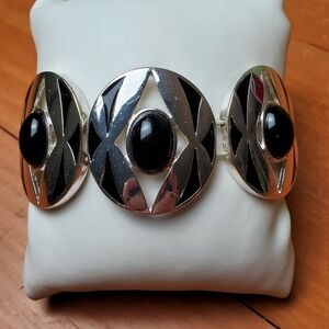 Bracelet, stretchy, black and silver